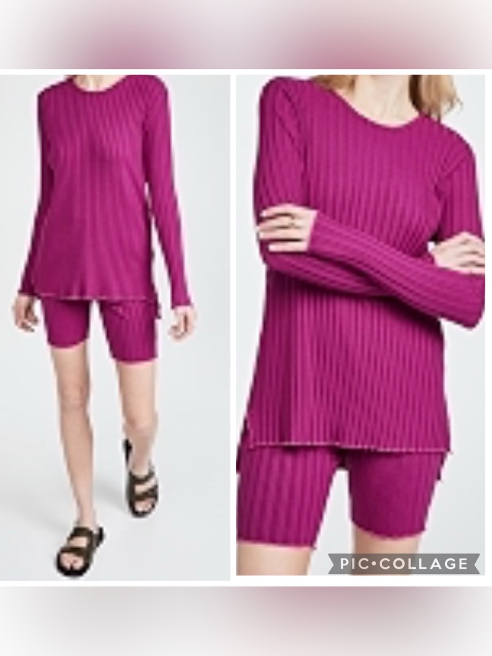 Simon Miller Fuchsia Ribbed Long Sleeve Top & Biker Shorts Set